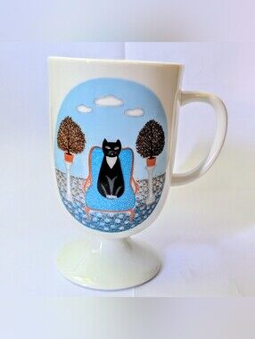 Vintage! Ron Gordon Designs "Cat Tales" 1983 Fine Porcelain Pedestal Mug